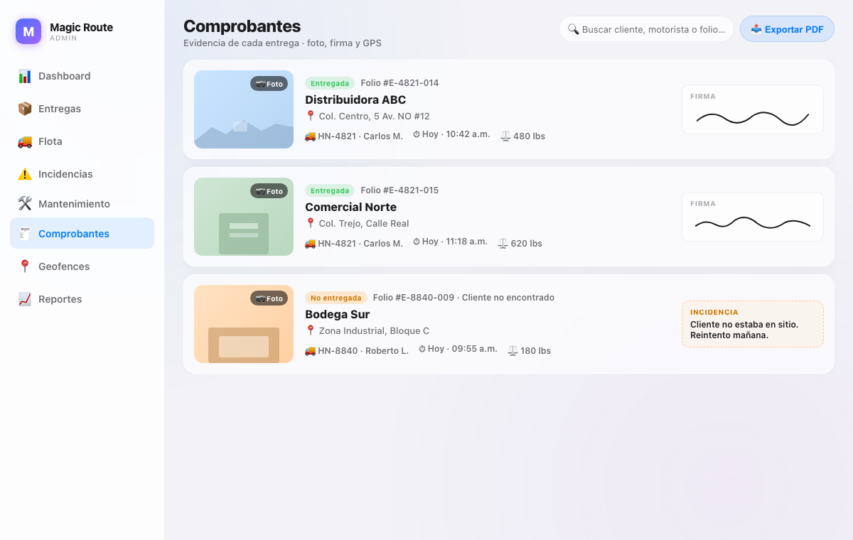 Comprobante digital y evidencia de entrega