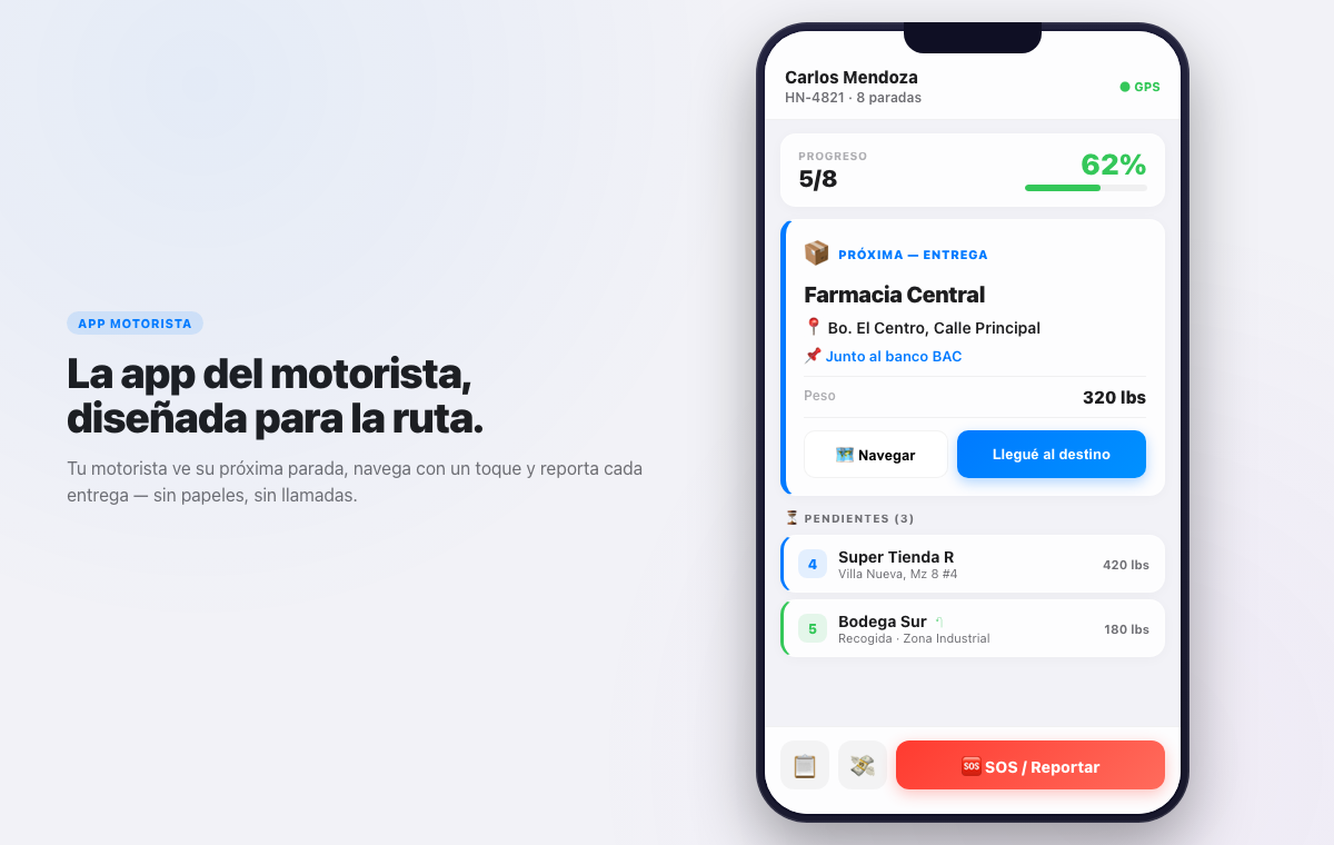 App motorista con ruta asignada